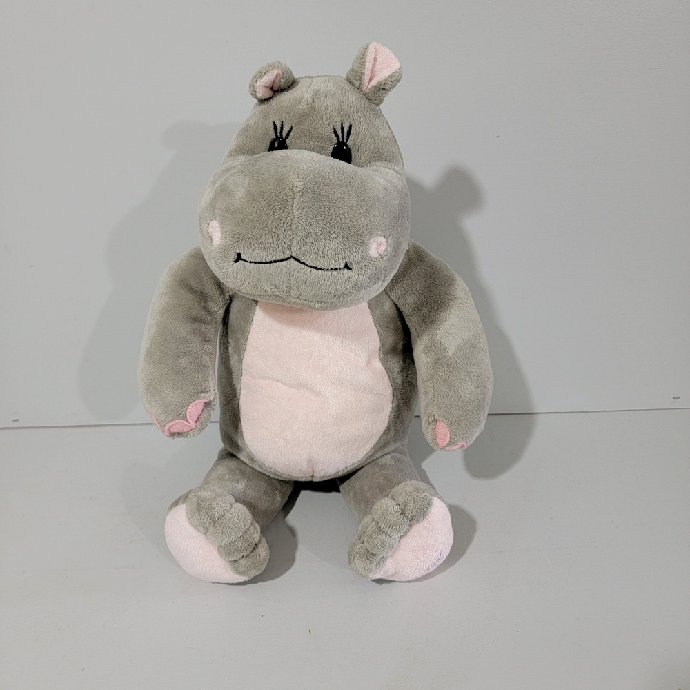 Teddy Mountain Grey Pink Hippo Plush Stuffed Animal 16 Inch secret pocket